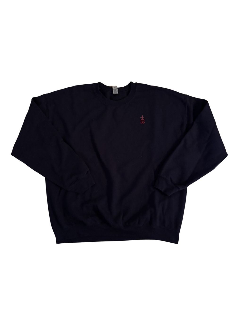 Public School Navy Crewneck Sweatshirt with Subtle Red Logo